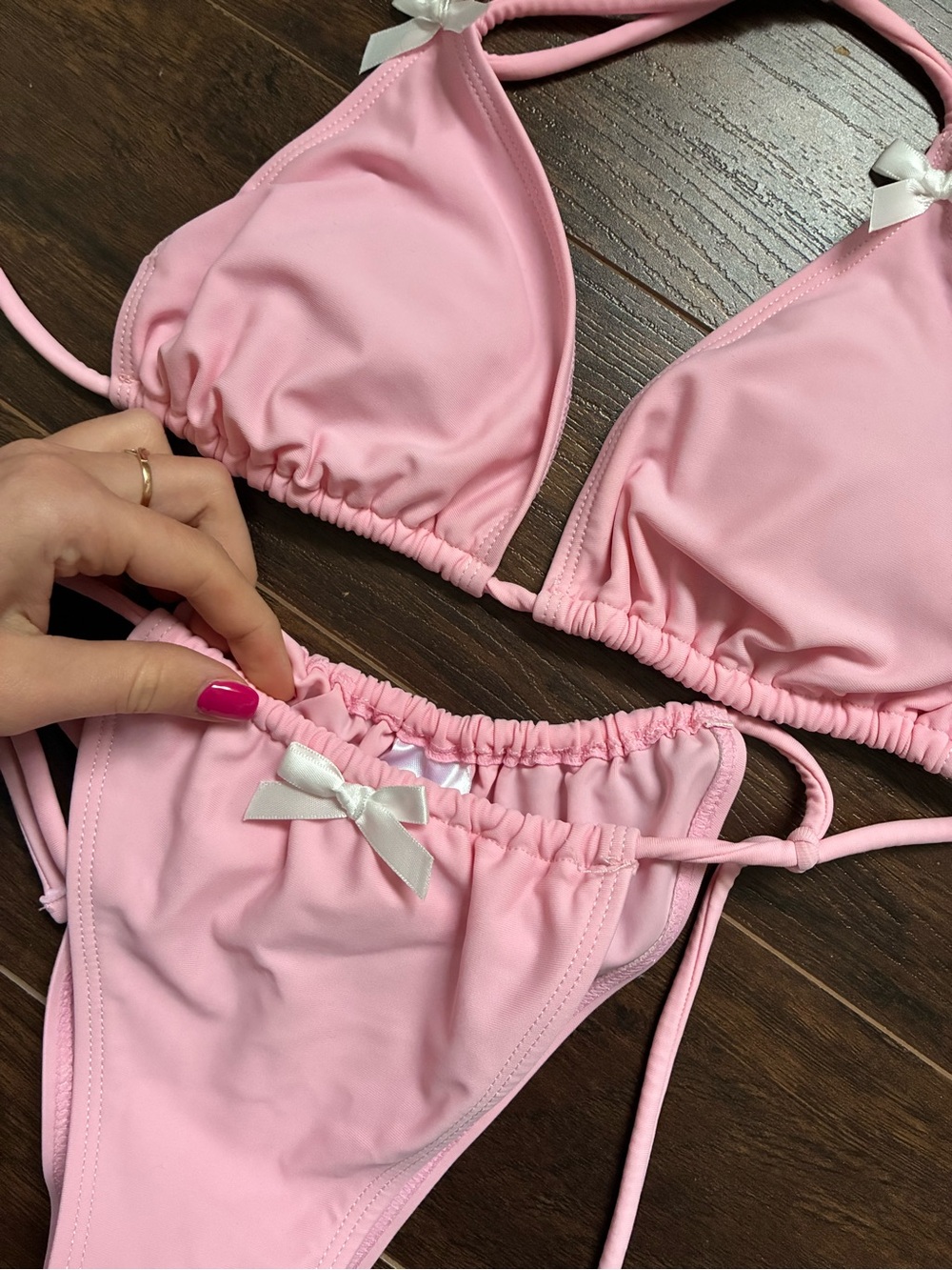 Pink String Bikini Set with White Bow Accent - never worn, brand new!